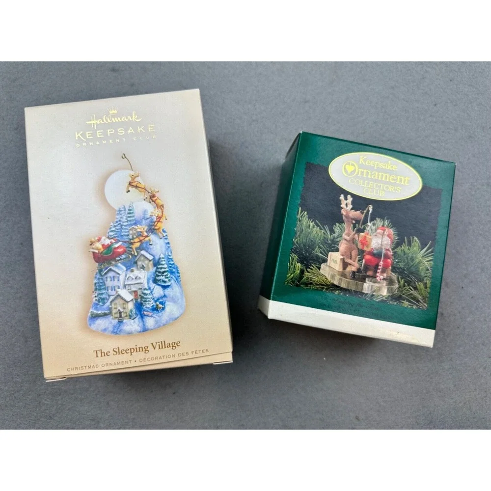 2 New Hallmark Keepsake Ornament Club Ornaments Santa and Fishing 1995‎ & 2006